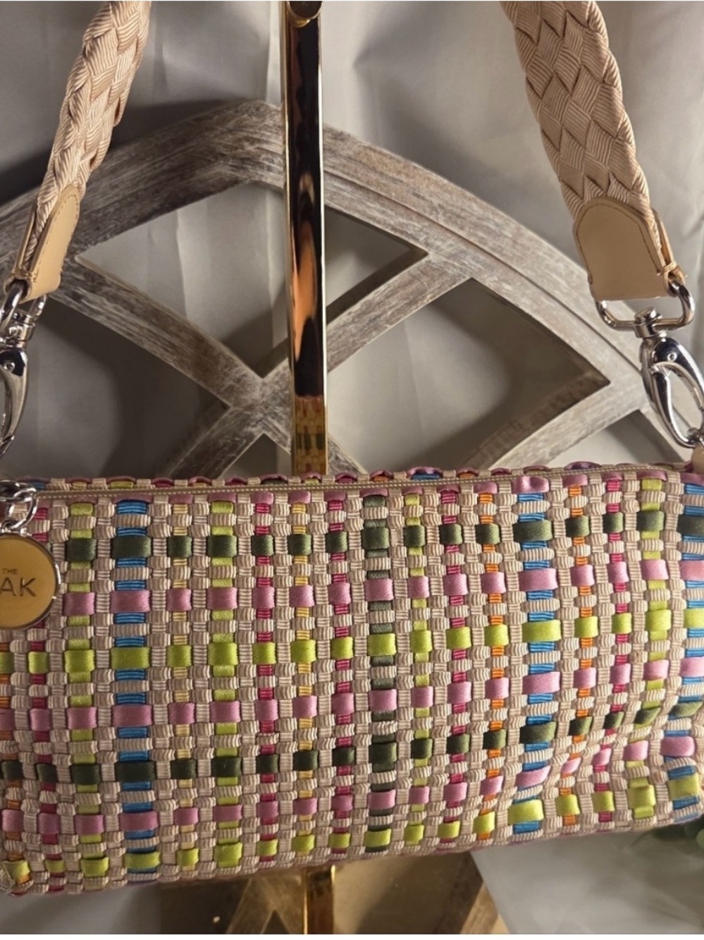 The Sak Woven Multicolor Shoulder Bag in Pink, Green, Blue, Cream, Tan